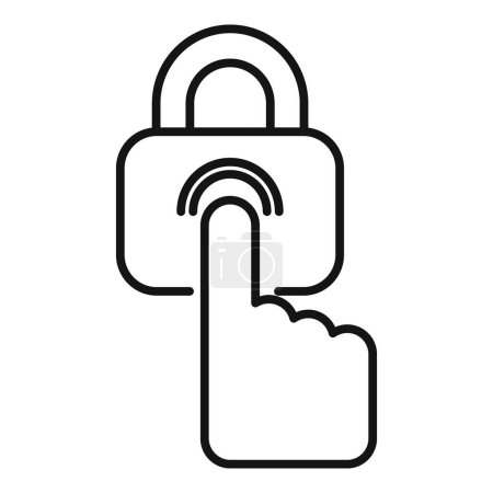 Illustration for Fingerprint padlock icon outline vector. Secure robbery. Car digital protection - Royalty Free Image