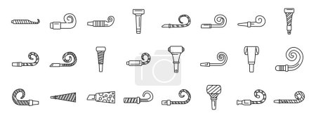 Party blower icons set outline vector. Whistle horn happy. Celebration carnival