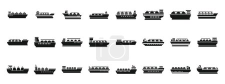 Illustration for Gas carrier ship icons set simple vector. Energy terminal port. Marine boat industry - Royalty Free Image