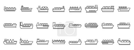 Ilustración de Los iconos del buque portador de gas establecen el vector de contorno. Puerto terminal de energía. Industria de barcos marinos - Imagen libre de derechos