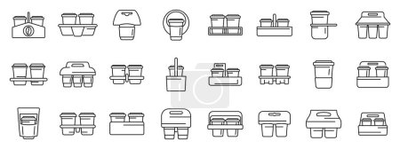 Cup holder icons set outline vector. Food paper box. Drink carrier away