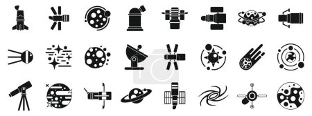 Hubble telescope icons set simple vector. Space technology. Globe metal