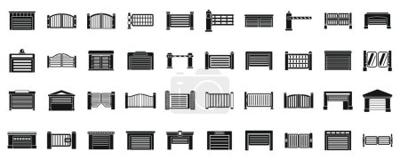 Automatic gates icons set simple vector. Security car. Industrial building gate road
