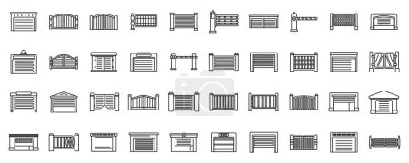 Automatic gates icons set outline vector. Security car. Industrial building gate road