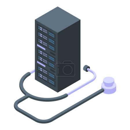 Illustration for Treatment history server icon isometric vector. Person smart. Computer health - Royalty Free Image