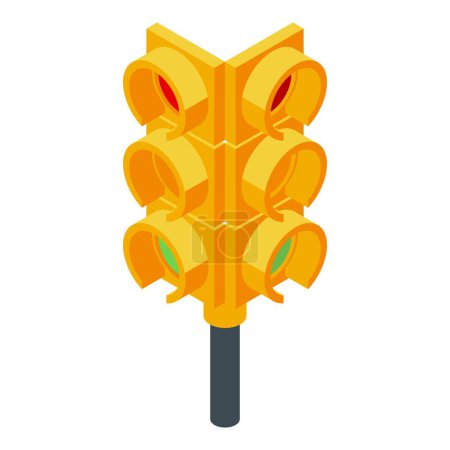 Ilustración de NYC semáforos icono vector isométrico. Moda de color amarillo. Calle emblemática - Imagen libre de derechos