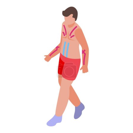 Illustration for All body kinesio taping icon isometric vector. Therapy muscle. Physical element - Royalty Free Image