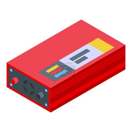 Red metal inverter icon isometric vector. Solar energy power. House panel cell