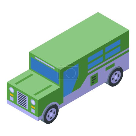 Ilustración de Icono de jeepney verde vector isométrico. Automóvil turístico. Vehículo de carretera - Imagen libre de derechos