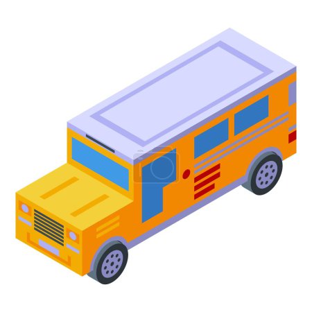 Ilustración de Icono de color amarillo jeepney vector isométrico. Viajes turísticos. Auto de negocios - Imagen libre de derechos