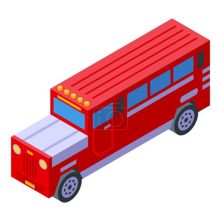 Ilustración de Color rojo jeepney icono vector isométrico. Transporte vintage. Jeep de automóvil - Imagen libre de derechos