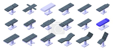 Medical operating table icons set isometric vector. Medicine hospital. Clinic furniture