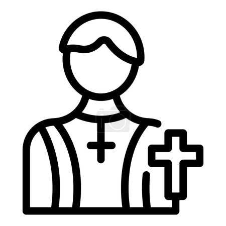 Icône de prière ecclésiastique contour vecteur. Église chrétienne catholique. Personnes de masse