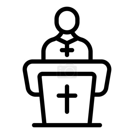 Ilustración de Icono de altavoz capellán contorno vector. Gente católica. Santa Misa sacerdote - Imagen libre de derechos