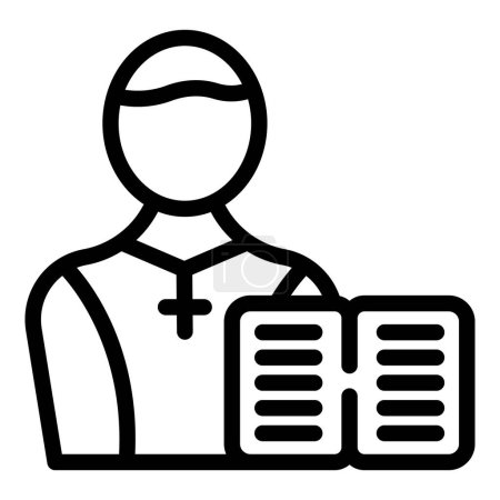Ilustración de Libro del sacerdote leer vector contorno icono. Católico adulto. Tradición bíblica - Imagen libre de derechos