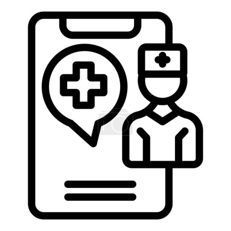 Ilustración de Médico en línea icono de ayuda esbozar vector. Salud del paciente. Enfermera médica. - Imagen libre de derechos