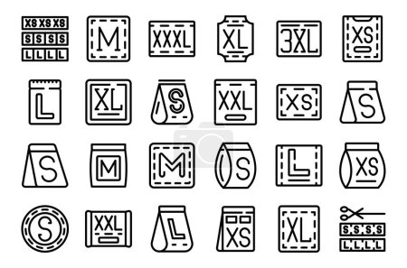 Size label cloth icons set outline vector. Small measurement. Clothing big letter