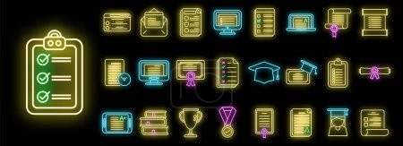 Final exam icons set outline vector. Student college. Final pass neon isolated