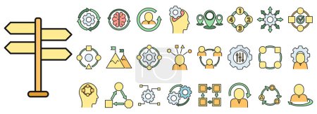 Adaptation icons set outline vector. Change adapt. Emotional adaptibility color line isolated