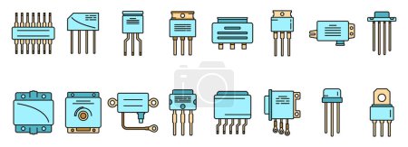 Ilustración de Los iconos del regulador de voltaje establecen el vector de contorno. Argón de batería. Cargador controlador de línea de color aislado - Imagen libre de derechos