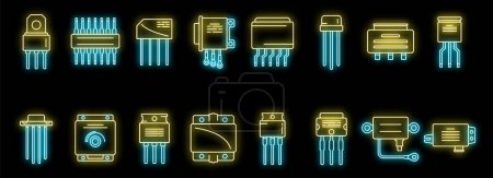 Voltage regulator icons set outline vector. Battery argon. Charger controller neon isolated