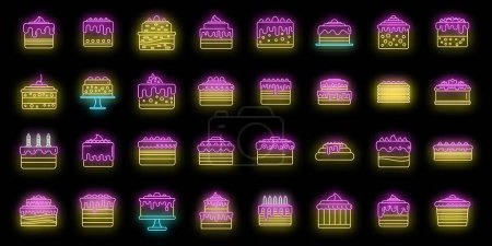 Illustration for Cake icons set outline vector. Cream dessert. Bakery party neon isolated - Royalty Free Image
