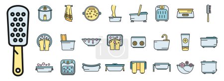 Illustration for Foot bath icons set outline vector. Beauty calm. Health massage color line isolated - Royalty Free Image