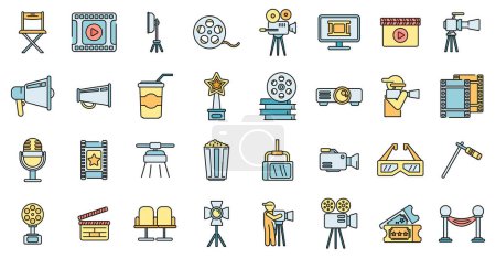 Illustration for Cinematographer icons set outline vector. Cinema movie. Film video color line isolated - Royalty Free Image