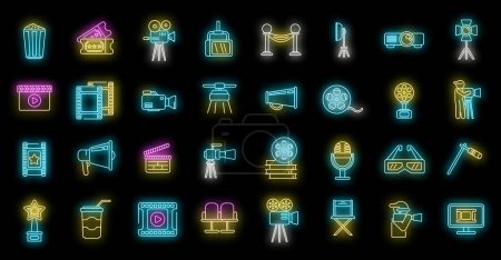Illustration for Cinematographer icons set outline vector. Cinema movie. Film video neon isolated - Royalty Free Image