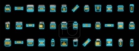 Sports nutrition icons set outline vector. Food energy. Healthy protein neon isolated