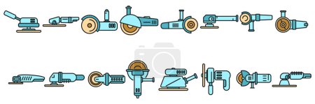 Iconos de la máquina de pulir conjunto contorno vector. Construye construcciones. Equipo eléctrico línea de color aislado