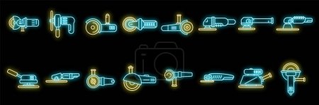 Illustration for Grinding machine icons set outline vector. Build construct. Electric equipment neon isolated - Royalty Free Image
