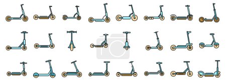 Electric scooter icons set outline vector. City bike. People electric scooter color line isolated