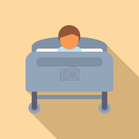 Illustration for Patient hospitalization bed icon flat vector. Treatment room. Hospital building - Royalty Free Image