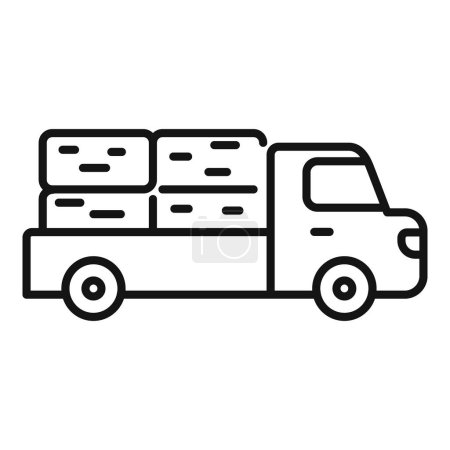 Téléchargez les illustrations : Camion complet de vecteur de contour d'icône de foin de balle. Récolte naturelle. Caisse de champ agricole - en licence libre de droit