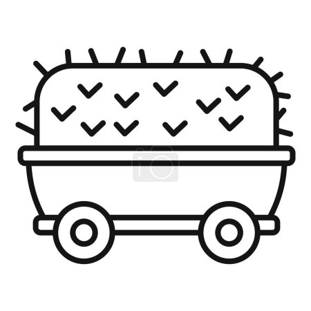 Téléchargez les illustrations : Vecteur de contour d'icône de chariot en bois plein blé. Récolte naturelle agricole. Élément de terrain - en licence libre de droit