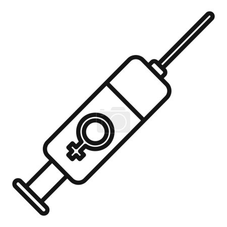 Téléchargez les illustrations : Icône d'injection de seringue femelle vecteur contour. Changement de dépression. Souche rigide à vie - en licence libre de droit