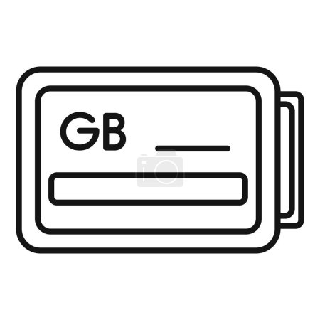 GB Speicherkarte Symbol Umrissvektor. Konzentrieren solide Maschine. Kartenausstattung