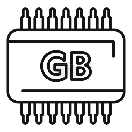 Gb schéma de produit icône contour vecteur. Micro puce numérique. Équipement de taille