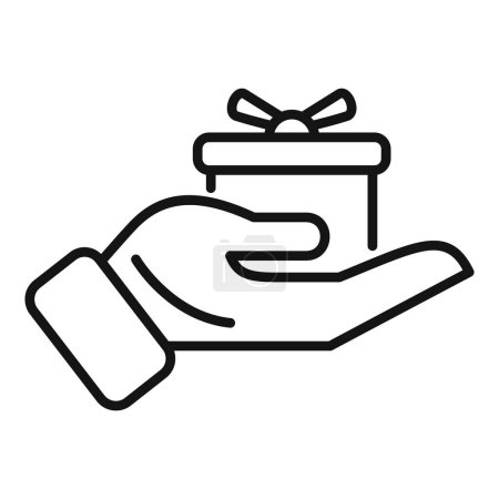 Illustration for Hand gift box icon outline vector. Financial donation for people. Care investment - Royalty Free Image