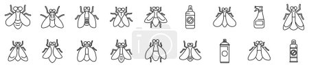 Les icônes de mouche Tsetse définissent le vecteur de contour. Maladie dangereuse. Buzz de mouche domestique des insectes
