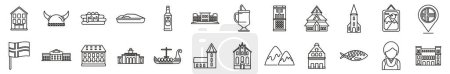 Ilustración de Los iconos de Oslo establecen el vector de contorno. Noruega ciudad nacional. Placa hito scandinavia - Imagen libre de derechos