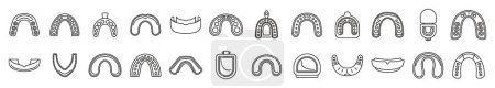 Mouthguard icons set outline vector. Dental boxer guard. Protector equipment