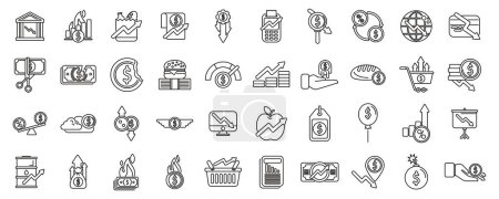 Illustration for Inflation icons set outline vector. Cost increase money. Business gold rise value - Royalty Free Image