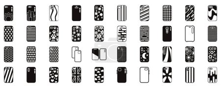 Case mobile phone icons set simple vector. Pro camera. Flip leather wallet