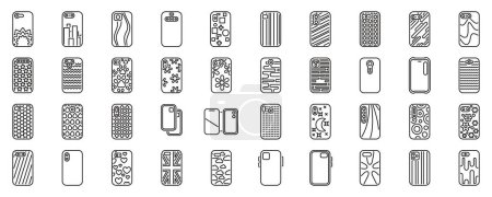 Case mobile phone icons set outline vector. Pro camera. Flip leather wallet
