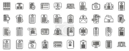 Illustration for Treatment history icons set outline vector. Doctor technology. Electronic health record - Royalty Free Image