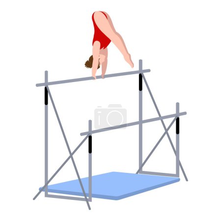 Bars gymnastic equipment icon cartoon vector. Workout training. Sport female person