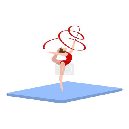 Illustration for Stick ribbon gymnastics icon cartoon vector. Female training on mat. Sport carpet - Royalty Free Image