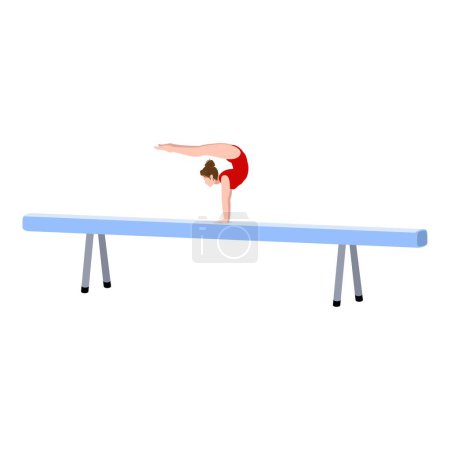 Gymnastic on balance bar icon cartoon vector. Wooden equipment. Female indoor training